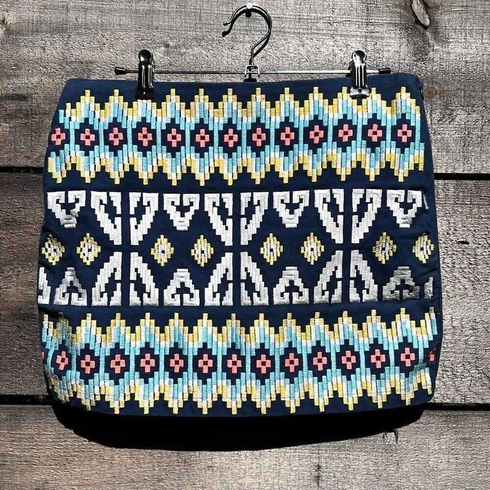 Harper Women's Blue Geometric Print Cotton Embroidered Mini Skirt